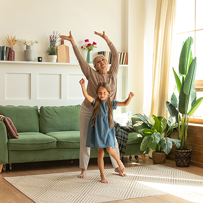 Senior and child exercising